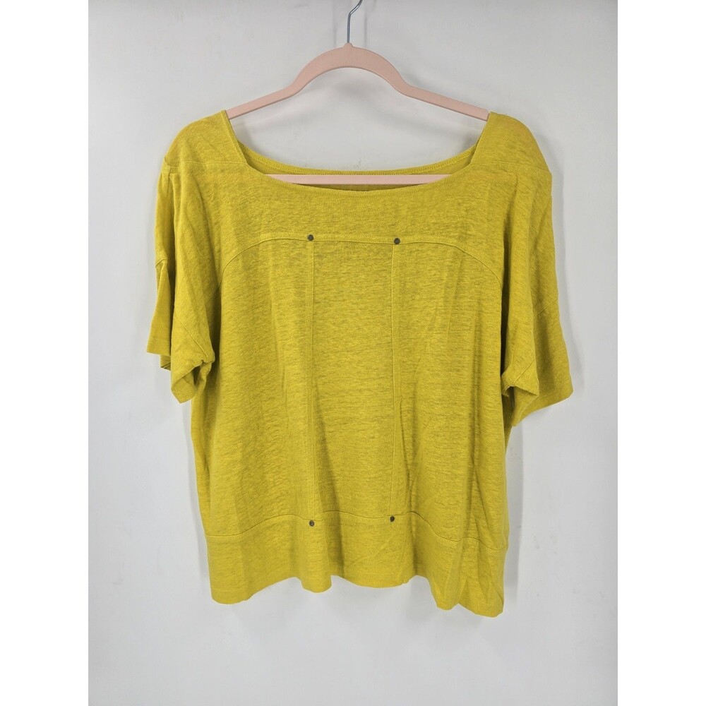 Eileen Fisher Fine Stretch Linen Scoop Neck Boxy Tunic Cap Sleeve Yellow Top S
